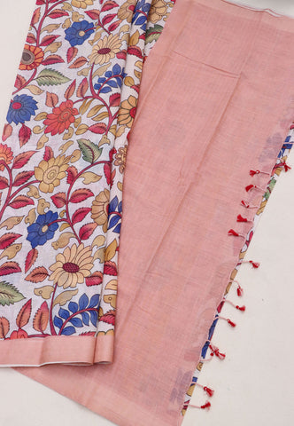 Digital Print Saree with Cream Colour and Border With Pink Shade-(SA-606)