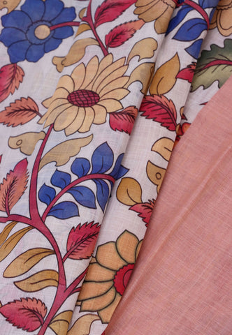 Digital Print Saree with Cream Colour and Border With Pink Shade-(SA-606)