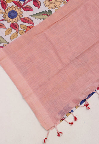 Digital Print Saree with Cream Colour and Border With Pink Shade-(SA-606)