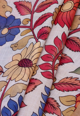 Digital Print Saree with Cream Colour and Border With Brown Shade-(SA-607)