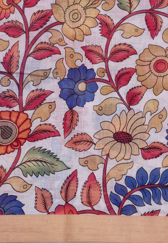 Digital Print Saree with Cream Colour and Border With Brown Shade-(SA-607)