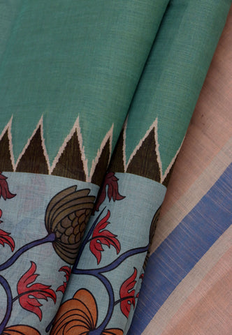 Digital Print Saree with Green Colour and Border With Pink Shade-(SA-603)