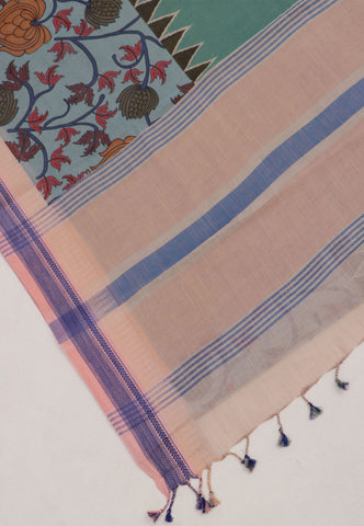 Digital Print Saree with Green Colour and Border With Pink Shade-(SA-603)