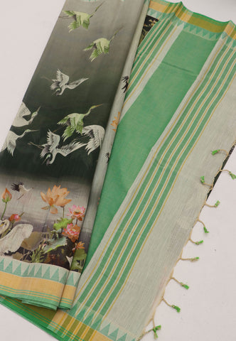 Digital Print Saree with Green Colour and Border With Green Shade-(SA-596)