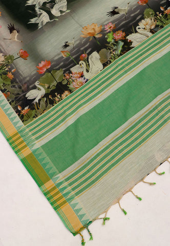 Digital Print Saree with Green Colour and Border With Green Shade-(SA-596)