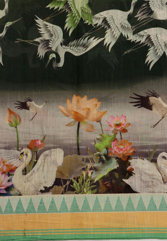 Digital Print Saree with Green Colour and Border With Green Shade-(SA-596)