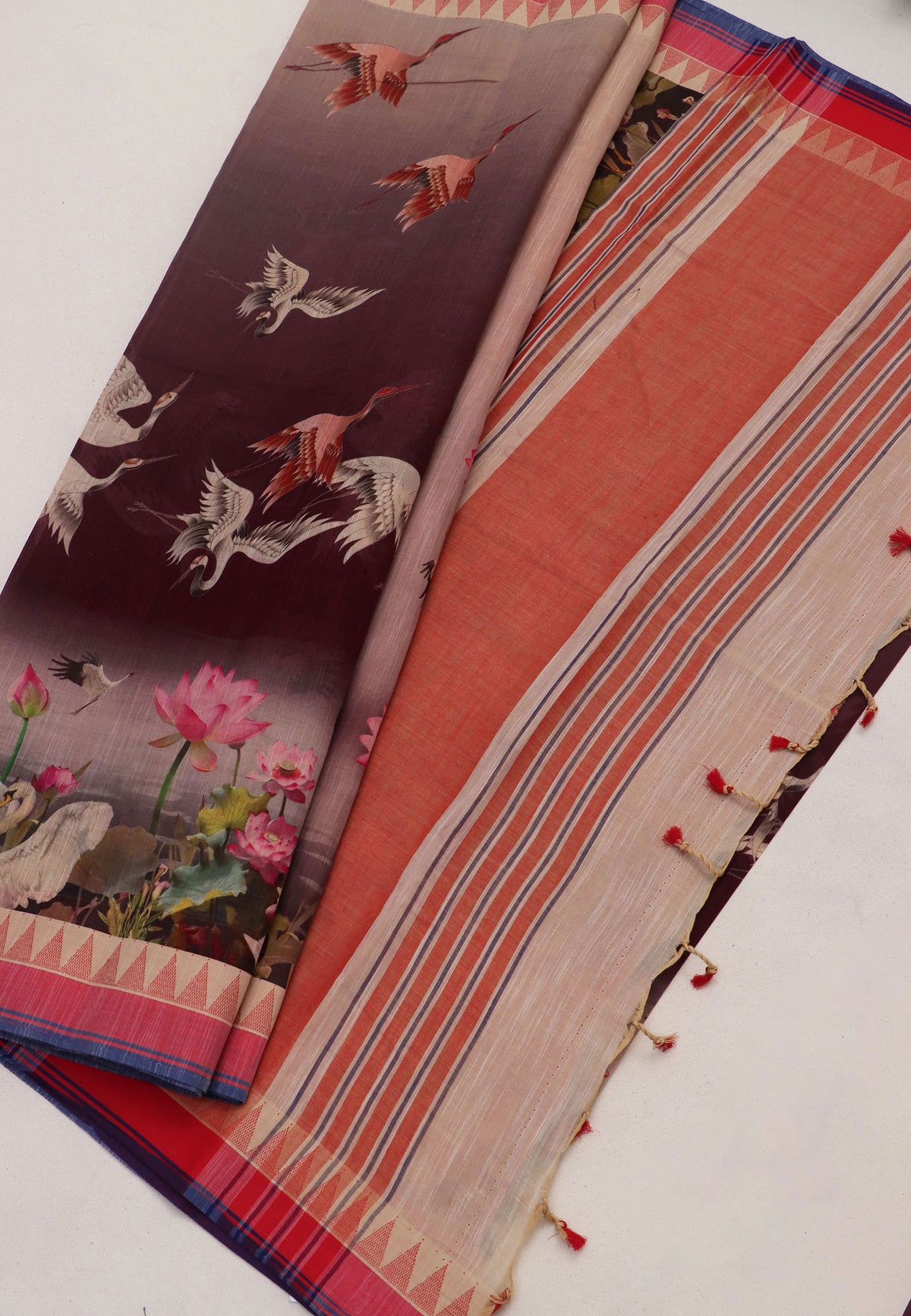 Digital Print Saree with Brown Colour and Border With Red Shade-(SA-595)