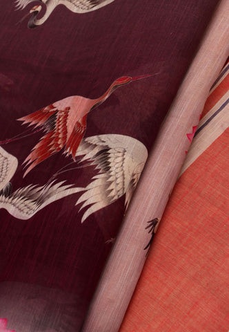 Digital Print Saree with Brown Colour and Border With Red Shade-(SA-595)