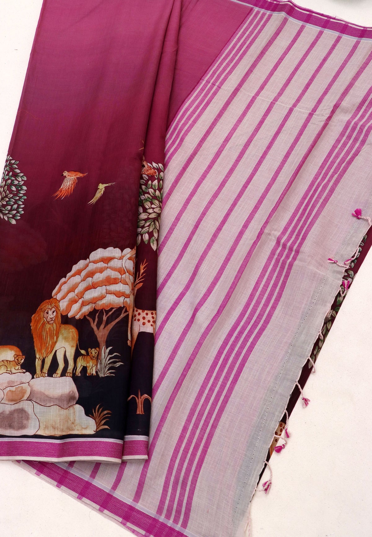 Digital Print Saree with Brown Colour and Border With Pink Shade-(SA-602)