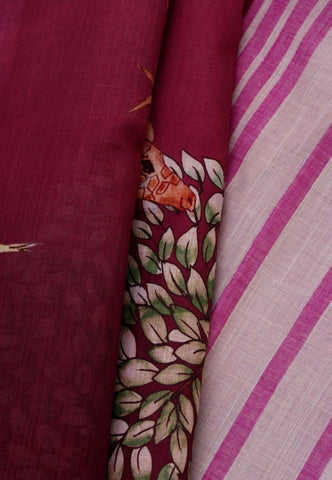 Digital Print Saree with Brown Colour and Border With Pink Shade-(SA-602)