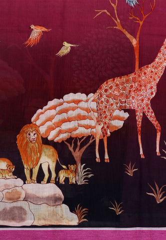 Digital Print Saree with Brown Colour and Border With Pink Shade-(SA-602)