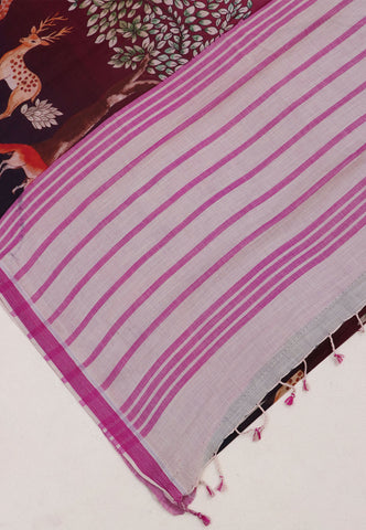 Digital Print Saree with Brown Colour and Border With Pink Shade-(SA-602)