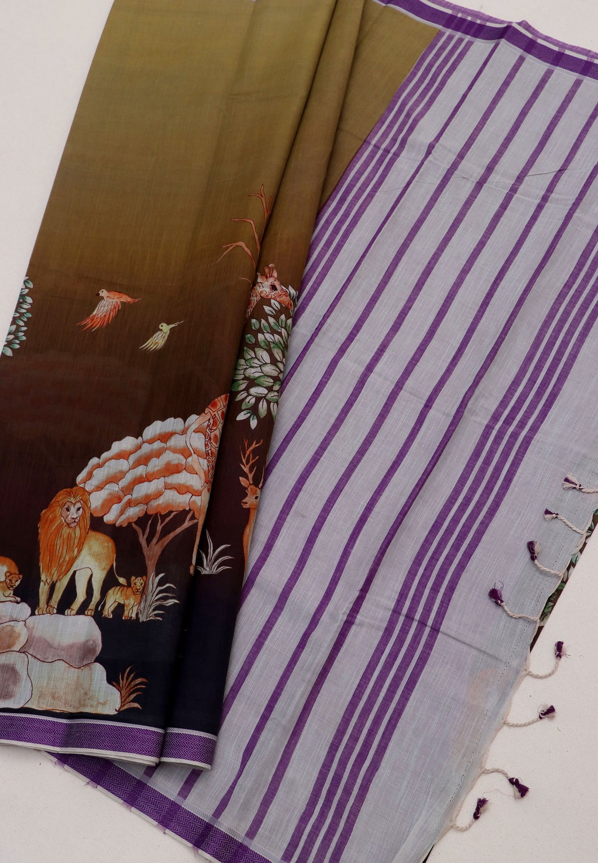 Digital Print Saree with Brown Colour and Border With Purple Shade-(SA-600)