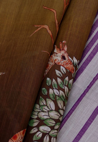 Digital Print Saree with Brown Colour and Border With Purple Shade-(SA-600)