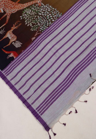 Digital Print Saree with Brown Colour and Border With Purple Shade-(SA-600)