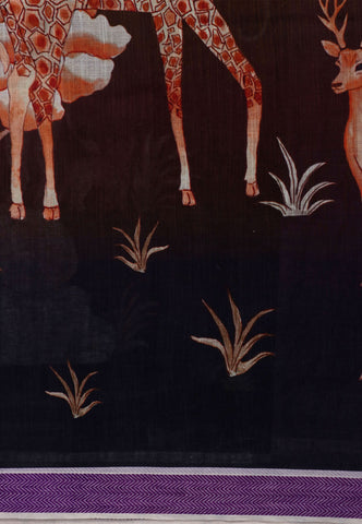 Digital Print Saree with Brown Colour and Border With Purple Shade-(SA-600)