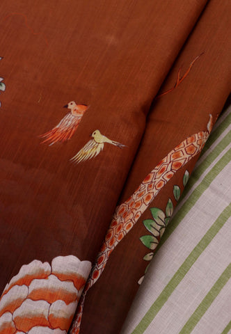 Digital Print Saree with Brown Colour and Border With Green Shade-(SA-601)