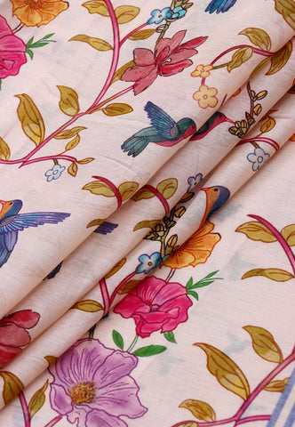 Khadi Digital Print Saree With Cream Collur and Border with Blue Shade - (SA-452)