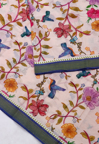 Khadi Digital Print Saree With Cream Collur and Border with Blue Shade - (SA-452)
