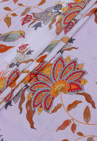 Khadi Digital Print Saree With White Collur and Border with Pink Shade - (SA-520)