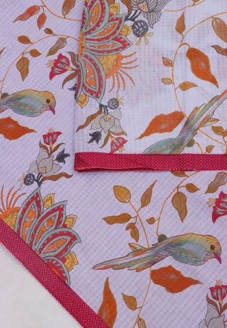 Khadi Digital Print Saree With White Collur and Border with Pink Shade - (SA-520)