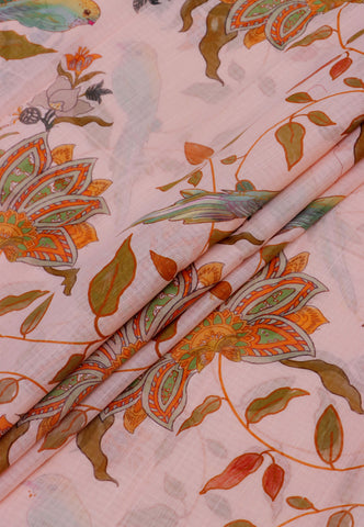 Khadi Digital Print Saree With Cream Collur and Border with Orange Shade - (SA-519)