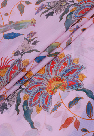 Khadi Digital Print Saree With White Cream and Border with Blue Shade - (SA-521)