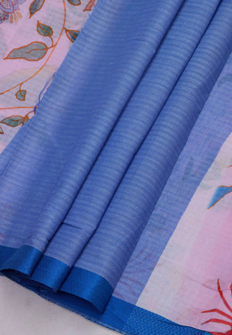 Khadi Digital Print Saree With White Cream and Border with Blue Shade - (SA-521)