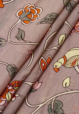 Khadi Digital Print Saree With Brown Collur and Border with Green Shade - (SA-411)
