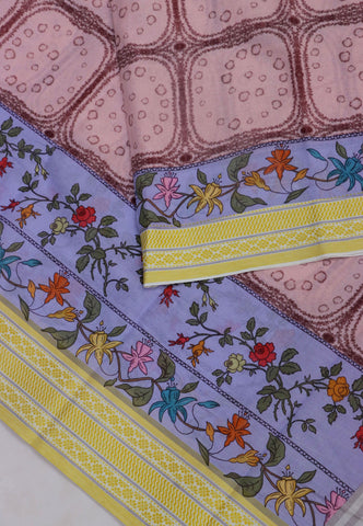 Khadi Digital Print Saree With White Brown and Border with Yellow Shade - (SA-523)