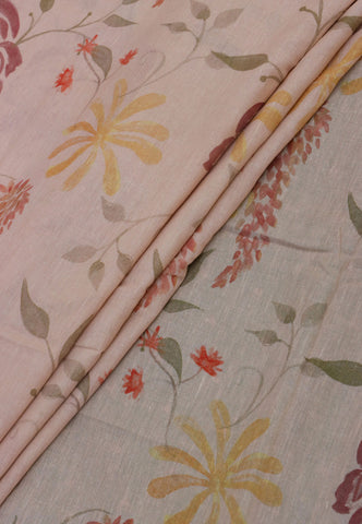 Khadi Digital Print Saree With Brown and Border with Green Shade - (SA-529)