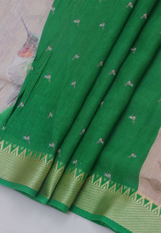 Khadi Digital Print Saree With Brown and Border with Green Shade - (SA-529)