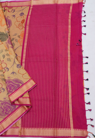 Khadi Digital Print Saree With Brown and Border with Red Shade - (SA-530)