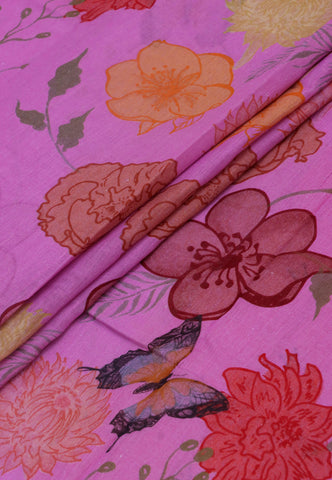 Khadi Digital Print Saree With Pink and Border with Red Shade - (SA-531)