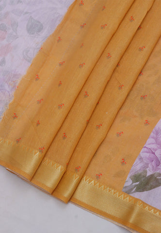 Khadi Digital Print Saree With Cream and Border with Yellow Shade - (SA-532)