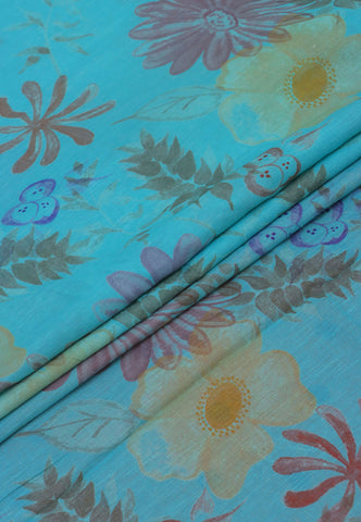 Khadi Digital Print Saree With Blue and Border with Red Shade - (SA-534)