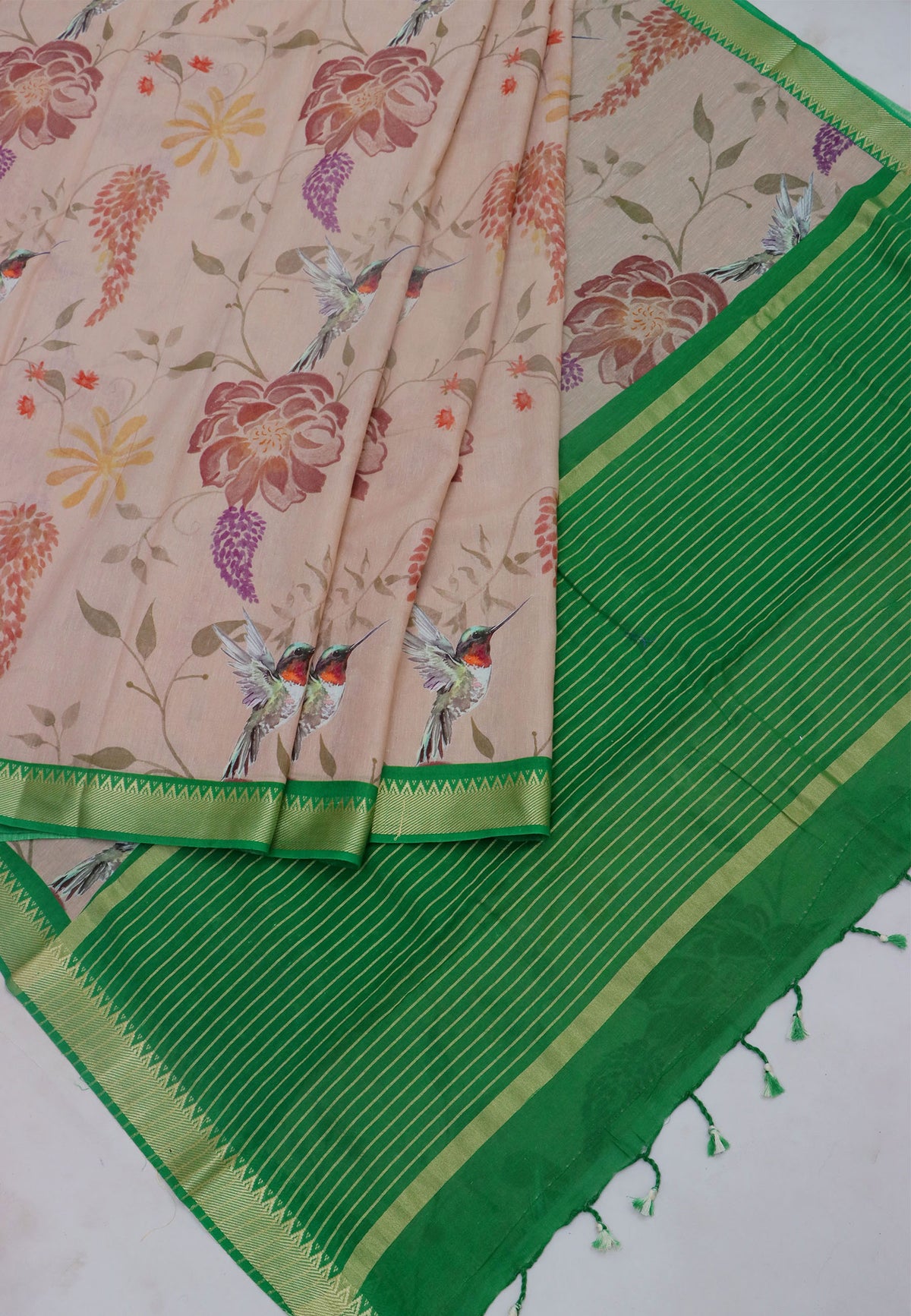 Khadi Digital Print Saree With Brown and Border with Green Shade - (SA-529)