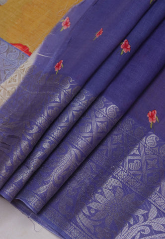 Khadi Digital Print Saree With Brown and Border with Blue Shade - (SA-538)