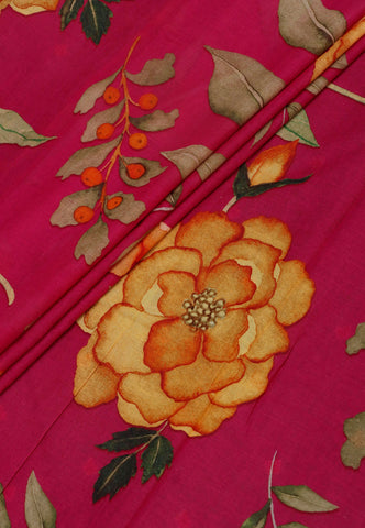 Khadi Digital Print Saree With Red and Border with Green Shade - (SA-539)