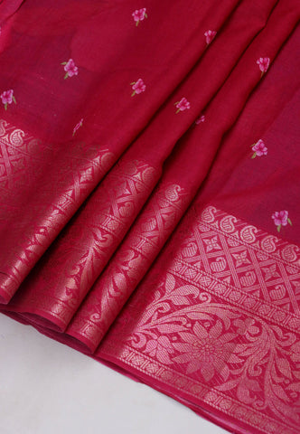 Khadi Digital Print Saree With Blue and Border with Red Shade - (SA-537)