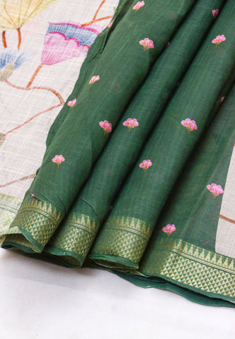 Khadi Digital Print Saree With Cream Collur and Border with Green Shade - (SA-415)
