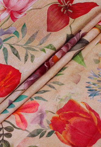 Khadi Digital Print Saree With Brown and Border with Orange Shade - (SA-541)