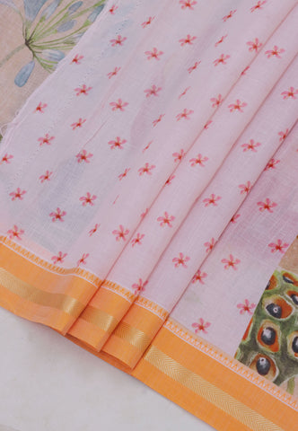 Khadi Digital Print Saree With Brown and Border with Orange Shade - (SA-541)