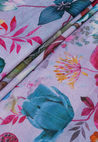 Khadi Digital Print Saree With Cream and Border with Pink Shade - (SA-542)