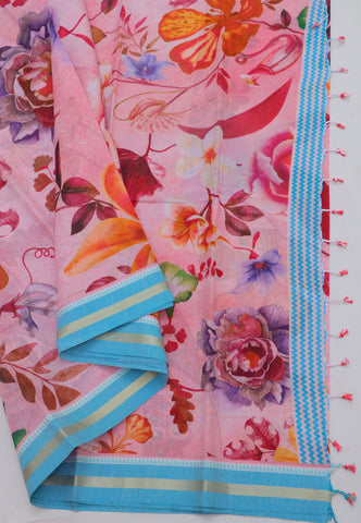 Khadi Digital Print Saree With Cream and Border with Blue Shade - (SA-540)