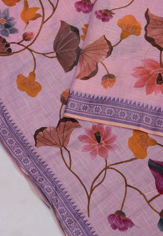 Khadi Digital Print Saree With Cream and Border with Blue Shade - (SA-544)
