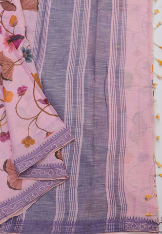 Khadi Digital Print Saree With Cream and Border with Blue Shade - (SA-544)