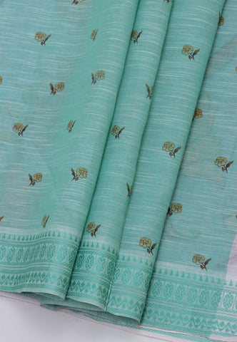 Khadi Digital Print Saree With Gray Brown and Border with Green Shade - (SA-527)