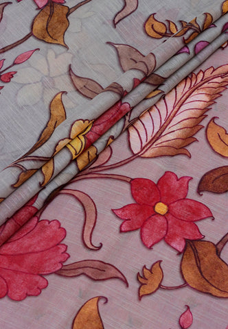 Khadi Digital Print Saree With White Brown and Border with Pink Shade - (SA-525)