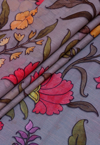Khadi Digital Print Saree With White Brown and Border with Blue Shade - (SA-526)